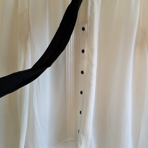 Guess - White Sheer Blouse w/ Black Neck Tie - M - Picture 3 of 5